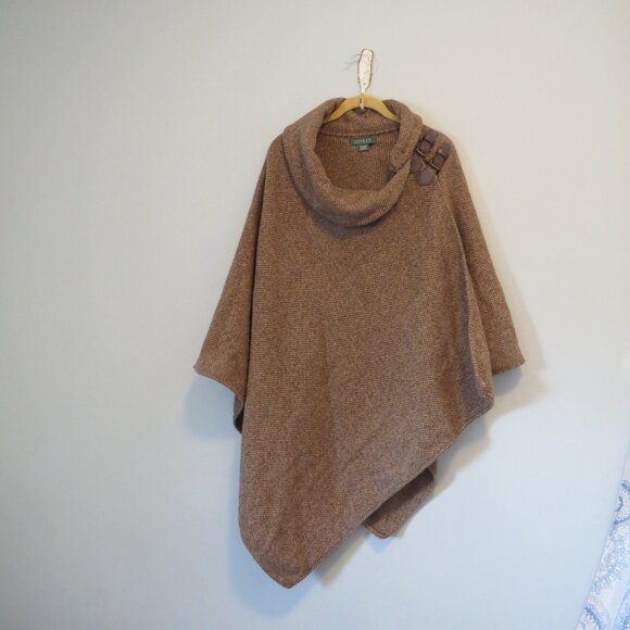 Lauren Ralph Lauren Brown & Tan Patterned Poncho Wrap One Size - Picture 2 of 10